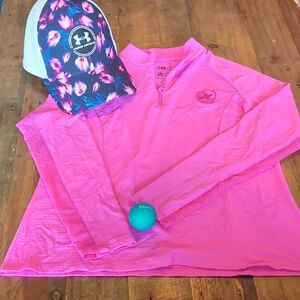 IBKÜL Girls Quarter Zip Long Sleeve Golf Shirt - Hot Pink- Embroidered